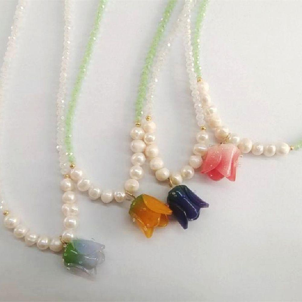 Vòng Cổ Chuỗi Hạt Mặt Hoa Tulip Sáng Tạo Cho Nữ