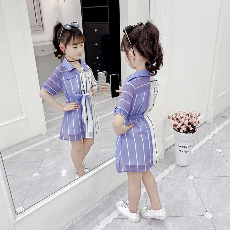Đầm Chiffon Họa Tiết Kẻ Sọc Thời Trang Xuân Hè Cho Bé Gái