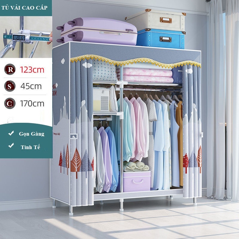 Tủ Quần Áo Vải Khung Thép TiTan Nhập Khẩu Cao Cấp Loại 1 Vải Chống Ẩm Mốc Oxford 1,2,3 Buồng, Tủ Đựng Quần Áo