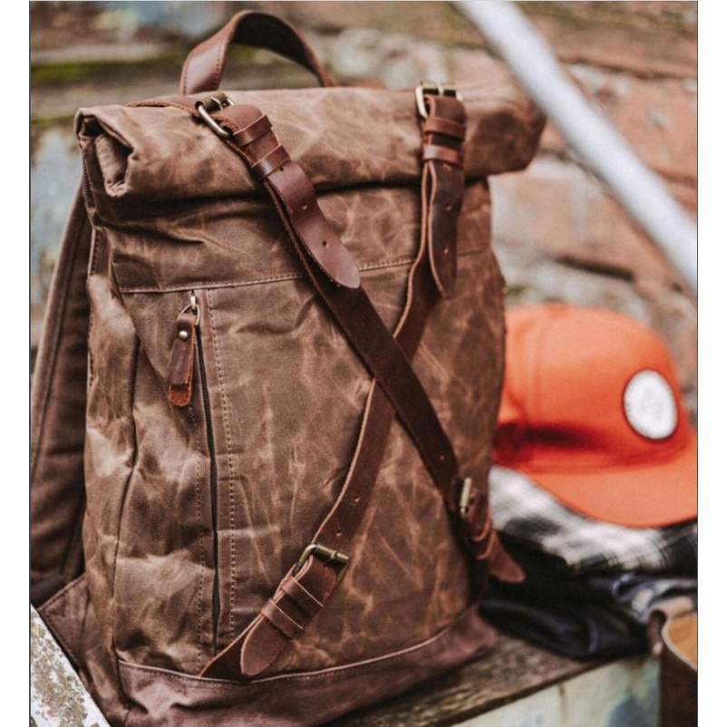 Balo vải bố Canvas Ursa Warrior nắp chéo da bò thời trang dành cho phái mạnh HB1