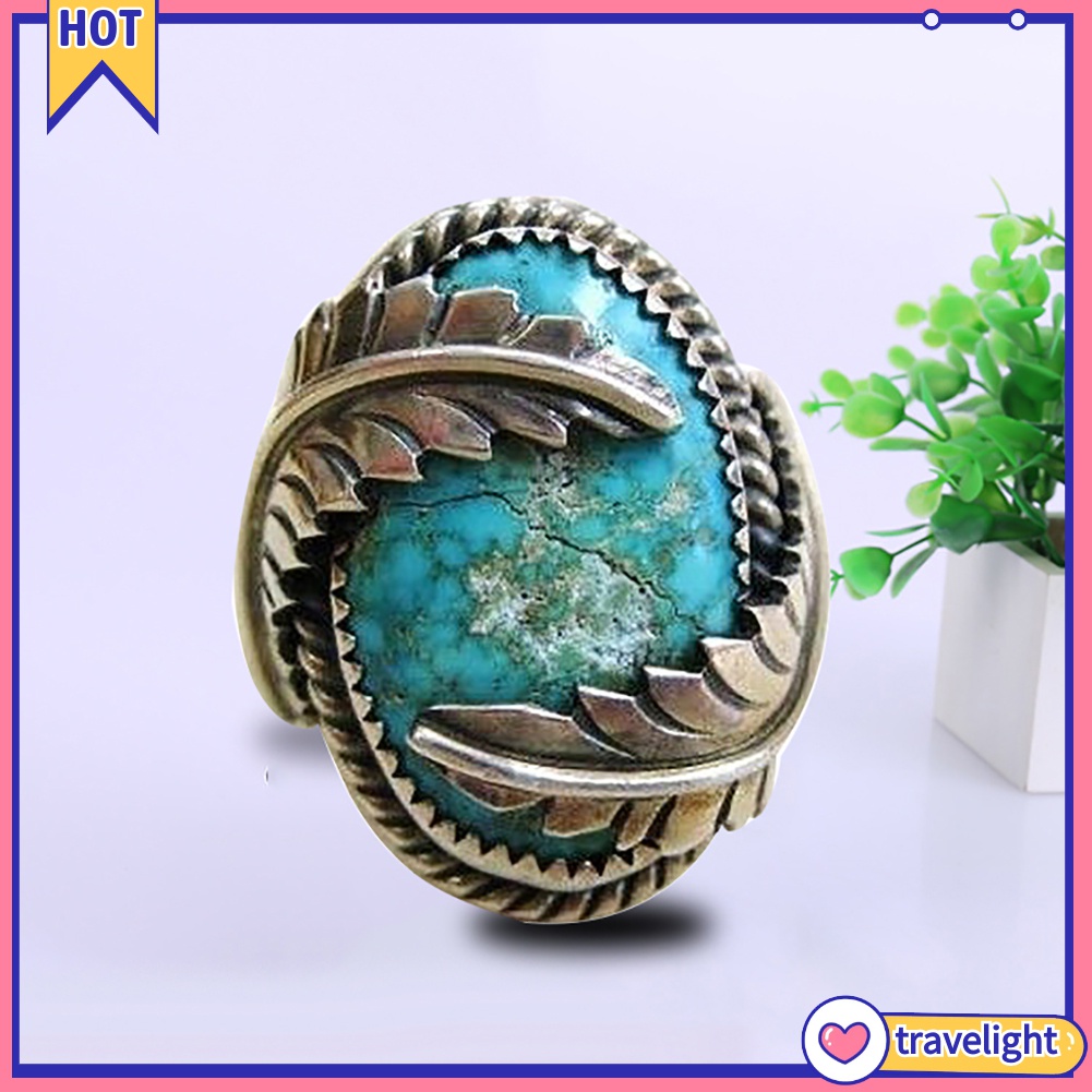 Nhẫn Đính Đá Ngọc Lam Giả K1 Phong Cách Vintage