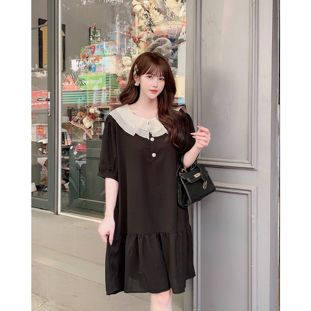 Váy bầu xuông cổ sen thời trang thiết kế ngắn tay M516 vải cát hàn Mom and Baby