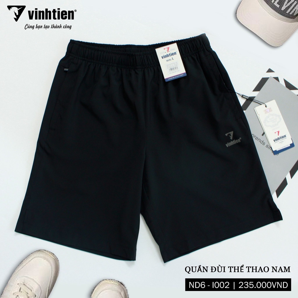 Quần đùi nam Vĩnh Tiến short thể thao vải gió mềm mịn không bai xù - Màu đen, tím than tối