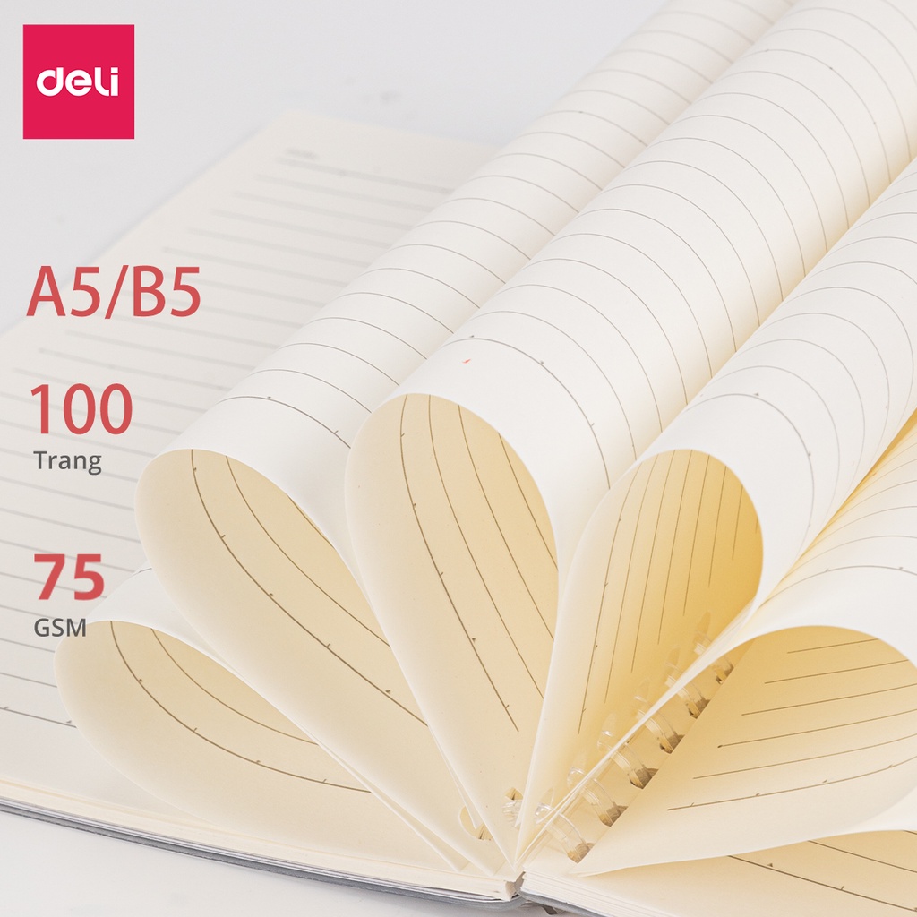 Sổ vở lò xo gáy xoắn kẻ ngang Deli khổ A5/B5 100 trang bìa nhựa ghi chép có kèm sticker trang trí đi kèm - 24507