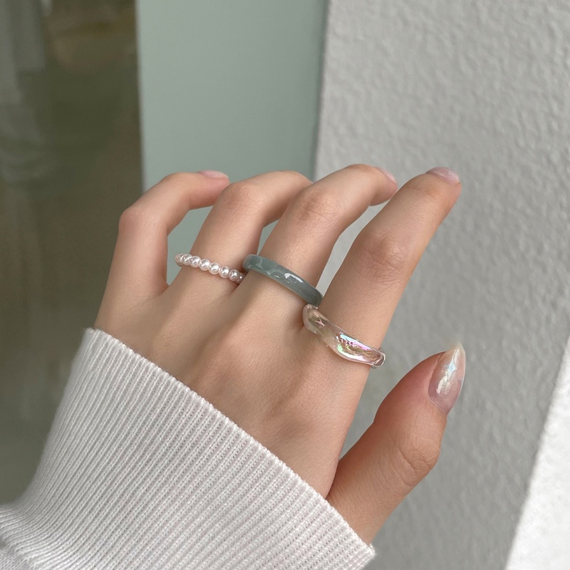 Bộ Nhẫn Đính Ngọc Trai Hình Trái Tim Thiết Kế Điều Chỉnh Được Thời Trang Cho Nữ