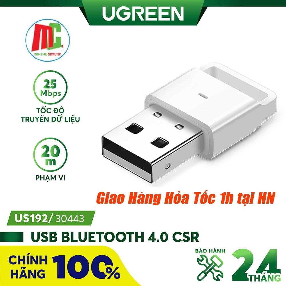 USB Thu Bluetooth 4.0 Cho Máy Tính Bàn và Laptop UGREEN 30443 - Hàng Chính Hãng BH 18 Tháng