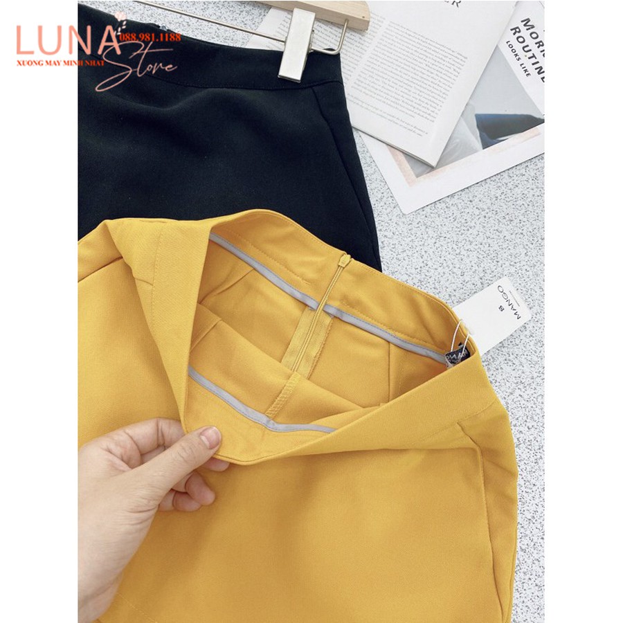 Quần giả váy công sở chữa A ngắn vải màu Đen cạp lưng cao - Kiểu dáng chân váy chữ A ngắn cá tính - Mặc đi làm công sở | BigBuy360 - bigbuy360.vn
