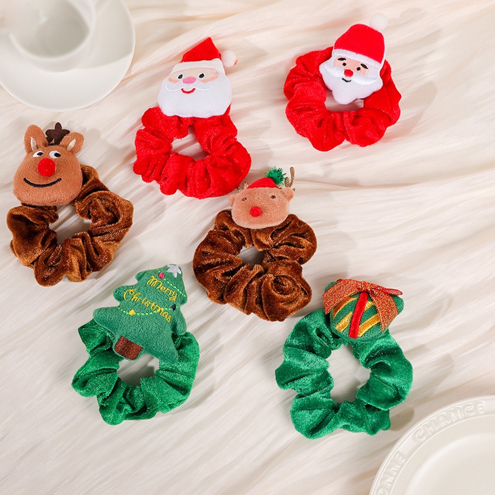 Dây Cột Tóc Phối Lông Co Giãn Đính Nơ Phong Cách Giáng Sinh Cho Nữ