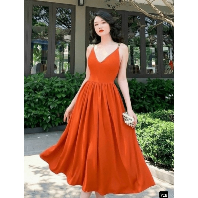 Mẫu Đầm Dự Tiệc | Đầm Hai Dây Xích Vải Đũi Dáng Suông Diện Là Đẹp UP