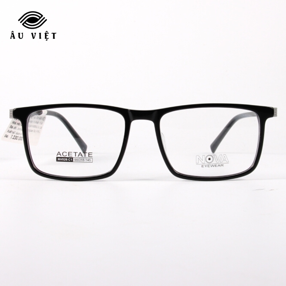 Gọng kính nam nữ nhựa acetate dáng chữ nhật vuông Nova NV-026 màu đen Full box