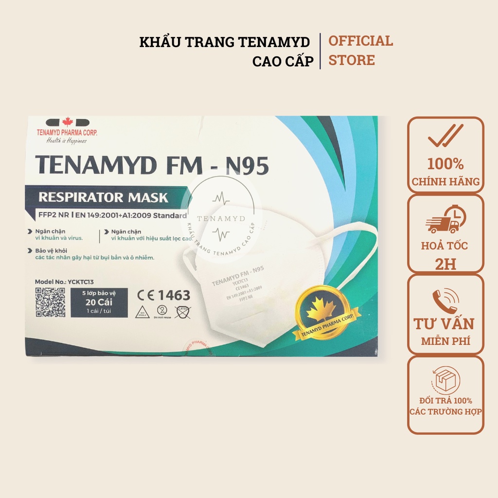 KHẨU TRANG FM-N95 TENAMYD KHÁNG KHUẨN CHÍNH HÃNG MÀU TRẮNG - CHỨNG NHẬN FDA, CE