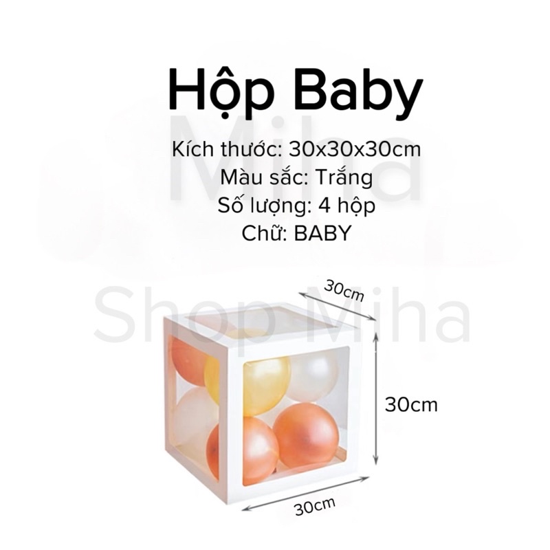 Set 4 Hộp Baby, Hộp Love Đựng Bóng Phụ Kiện Background Cho Tiệc Chụp Hình