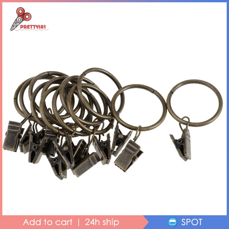 [Prettyia1] Set 12 Vòng Kẹp Rèm Cửa Kim Loại Cổ Điển 25mm / 32mm Kèm Khoen