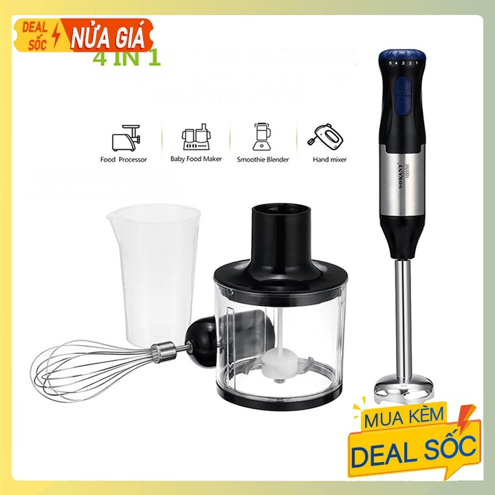 Máy xay sinh tố đa năng SOKANY 1000W siêu mạnh, xay cầm tay chế biến đồ ăn dặm