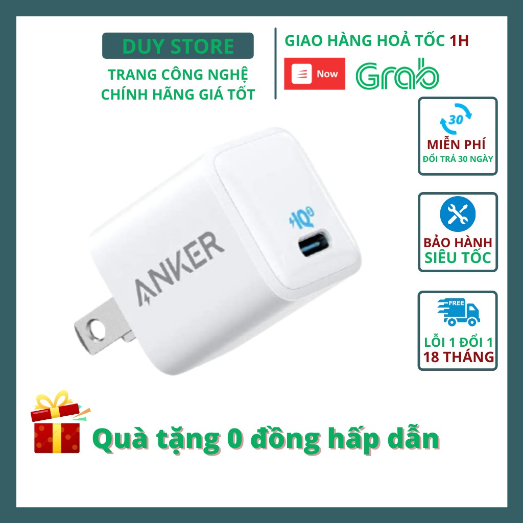 Củ sạc Anker 20w A2633 PowerPort III Nano 1 cổng USB-C PiQ 3.0 sạc nhanh Samsung IPhone 11 12 - duystore