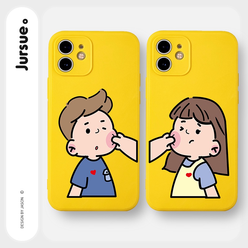 Ốp lưng JURSUE mềm hoạt hình cặp đôi dễ thương đẹp cho iPhone 13 12 11 Pro Max SE 2020 X XR XS ip 8 7 6 6S Plus kute Y3