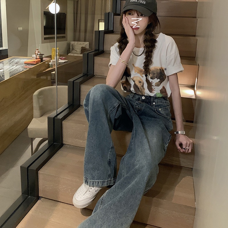 Quần Jean Nữ Ống Rộng Lưng Cao Màu Sắc Sáng Thời Trang Mùa Hè