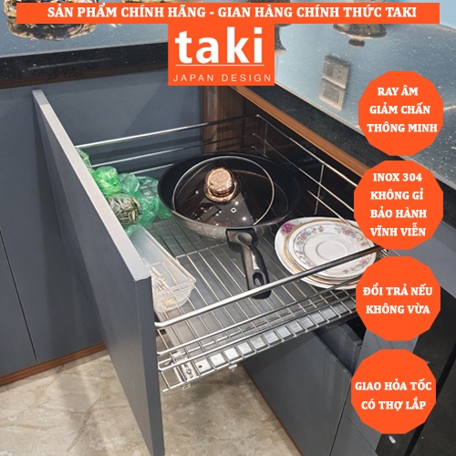 {CHÍNH HÃNG} Giá Để Xoong Nồi Tủ Bếp Dưới TAKI INOX 304 Ray Âm Giảm Chấn (BẢO HÀNH VĨNH VIỄN)
