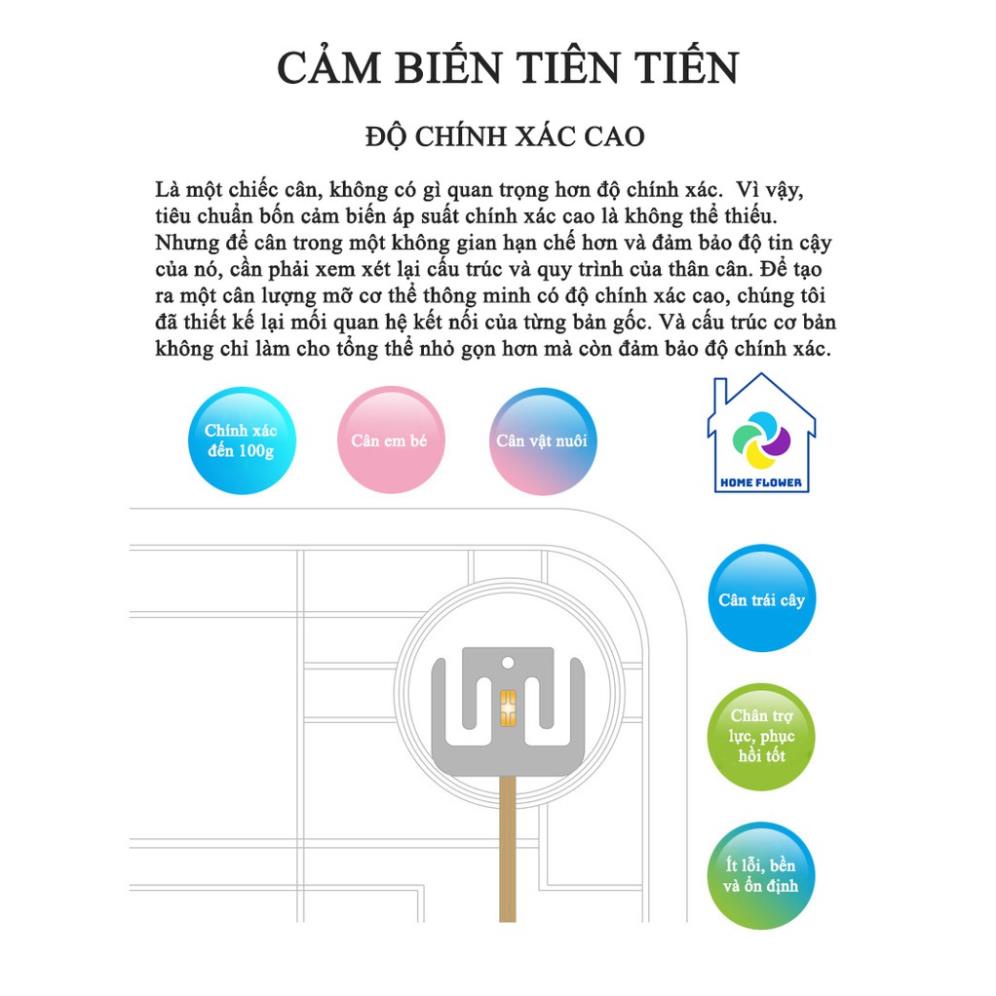 Cân Điện Tử Thông Minh đo lượng mỡ và nước trong cơ thể, tính chỉ số BMI