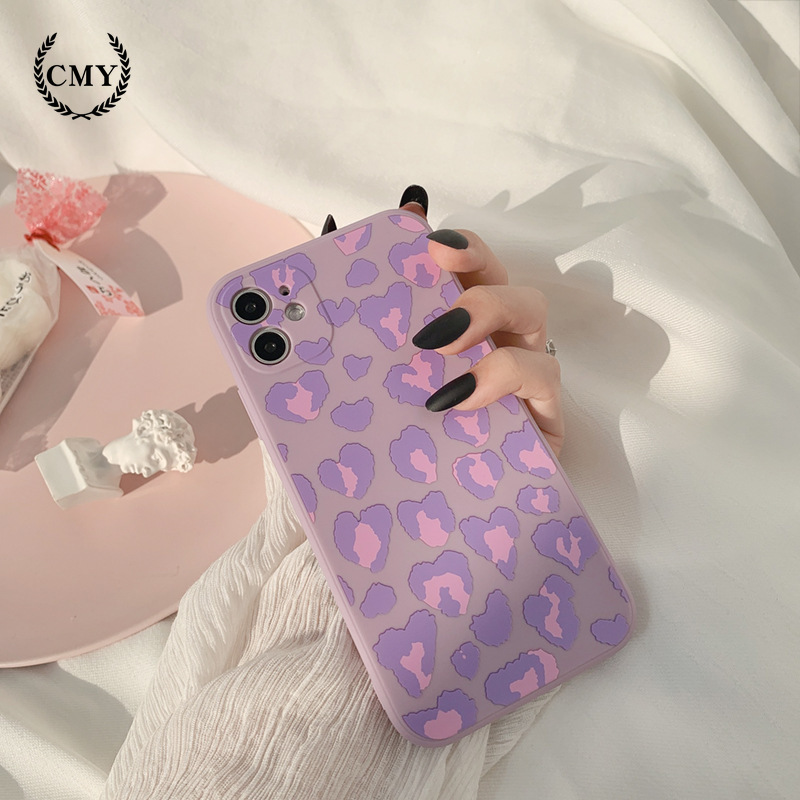 ốp iphone 11 Ốp lưng silicon họa tiết da báo màu tím cho iPhone11/11Pro 11pro Max X XR XS XS MAX 7 8 plus SE 13 pro max 13 mini