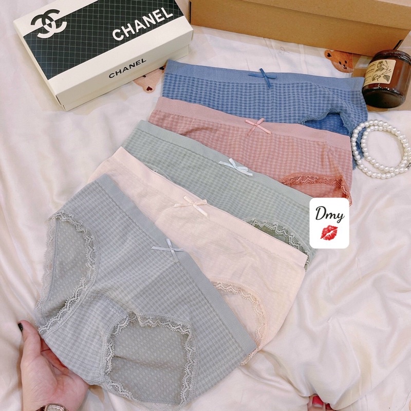 Set 5 quần chip nơ kẻ viền ren xinh