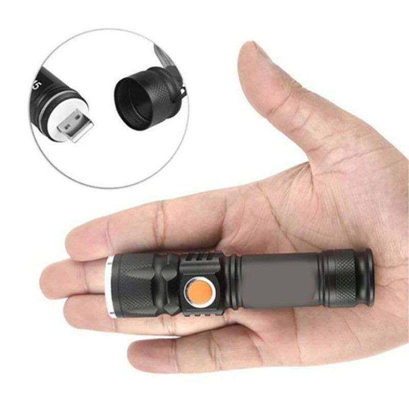 Đèn pin led mini zoom cổng sạc usb