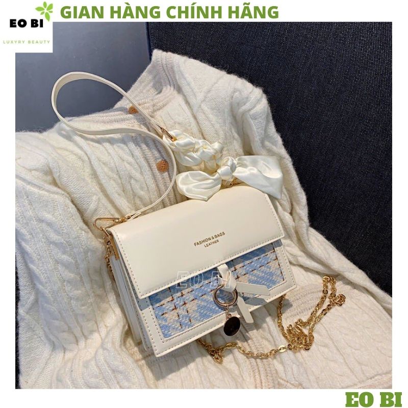 Túi xách nữ, túi kẹp nách đeo chéo kèm 2 dây nữ phối dạ kẻ dây xoắn đi làm đi chơi siêu xinh, mẫu mới 2022 - EOBI