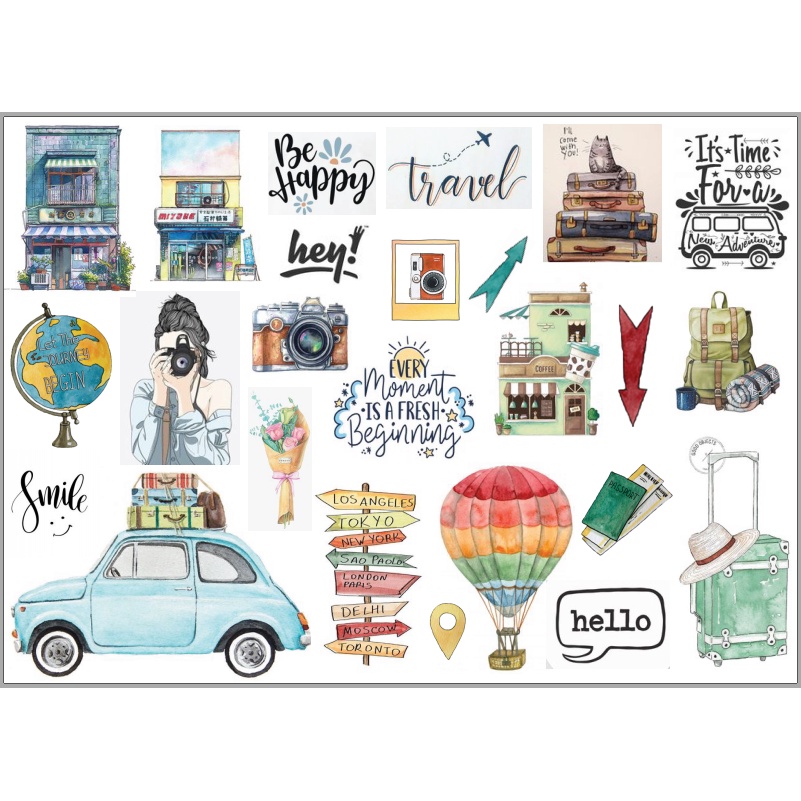 Nhãn dán sổ tay chủ đề du lịch, trang trí scrapbook