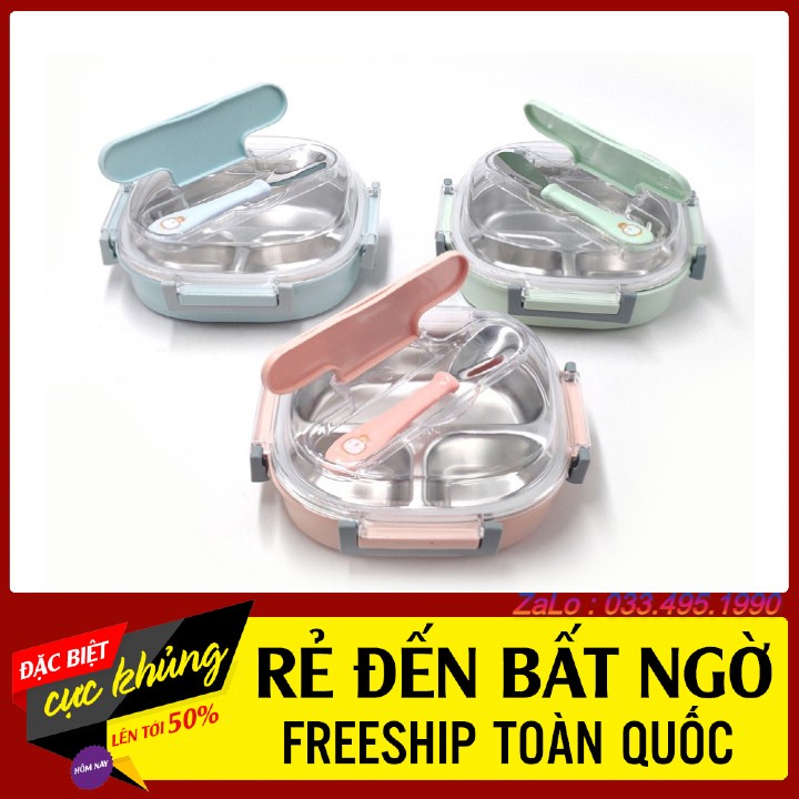 Hộp Cơm Inox Tròn Đựng Đồ Ăn 3 Ngăn - Khay Cơm Inox Tròn 3 Ngăn