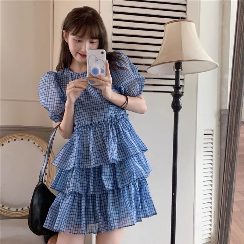 Đầm midi nữ tay ngắn xếp tầng đáng yêu thời trang nữ K58 | BigBuy360 - bigbuy360.vn