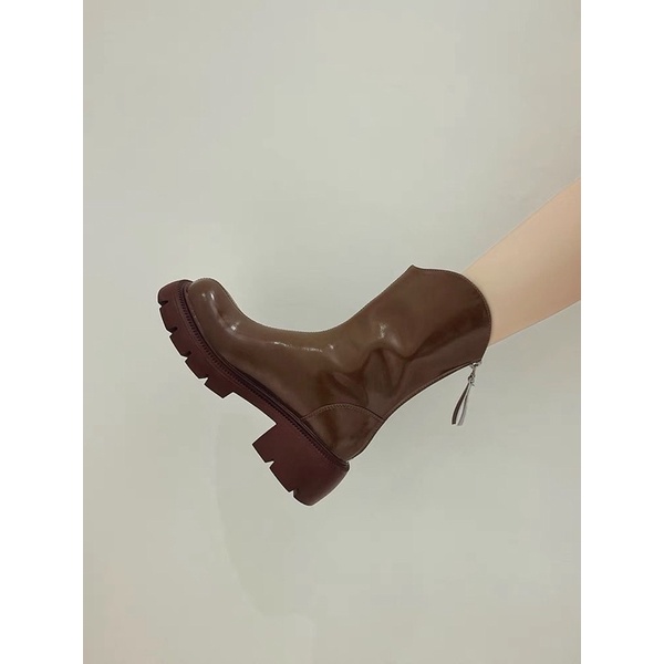 Boots da nữ cổ ngắn và cổ cao dưới đầu gối đế răng cưa cao 5cm có khoá kéo