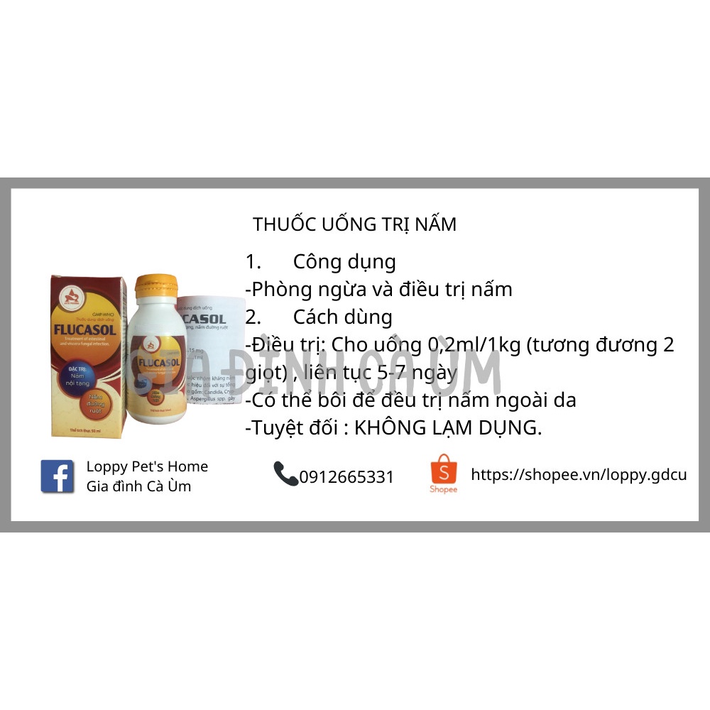 UỐNG/ BÔI NẤM Flucasol/ Ketomycine dành cho thỏ/ chó mèo/ sóc/ chuột