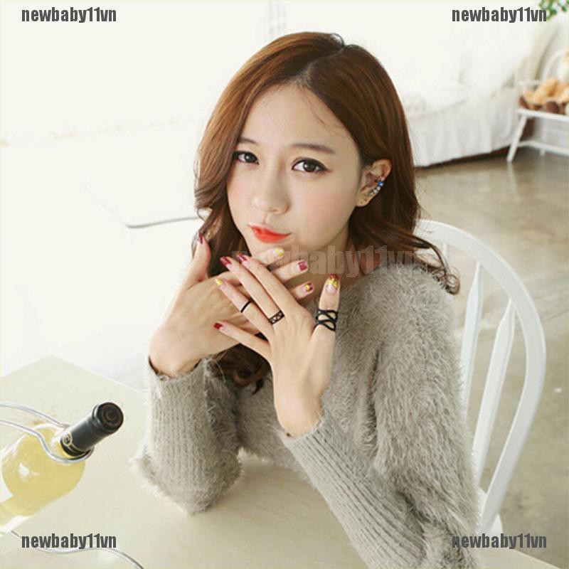 Set 3 Nhẫn Đốt Ngón Tay Màu Đen Trơn Phong Cách Punk Phá Cách Dành Cho Nữ