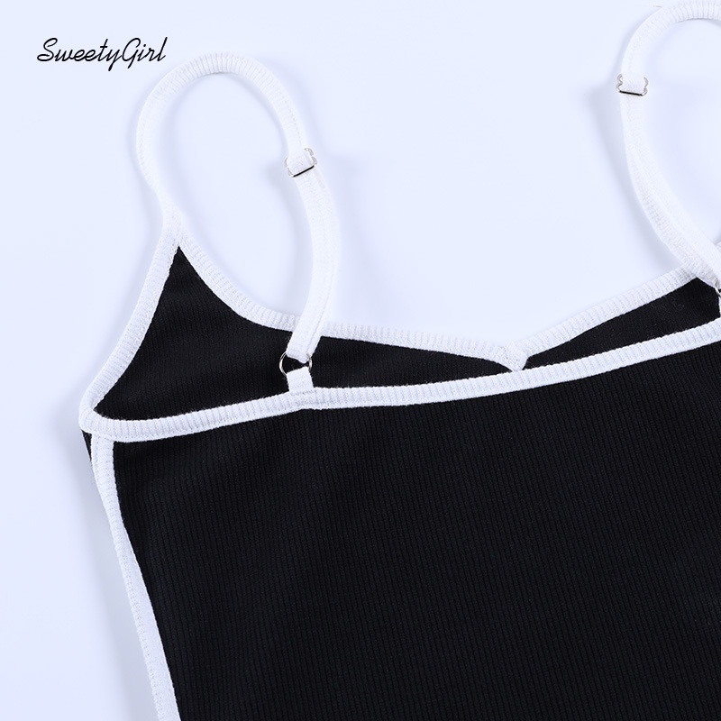 Đầm Hai Dây Ôm Dáng Cổ Chữ V Màu Sắc Tương Phản Có Thể Điều Chỉnh Cho Nữ