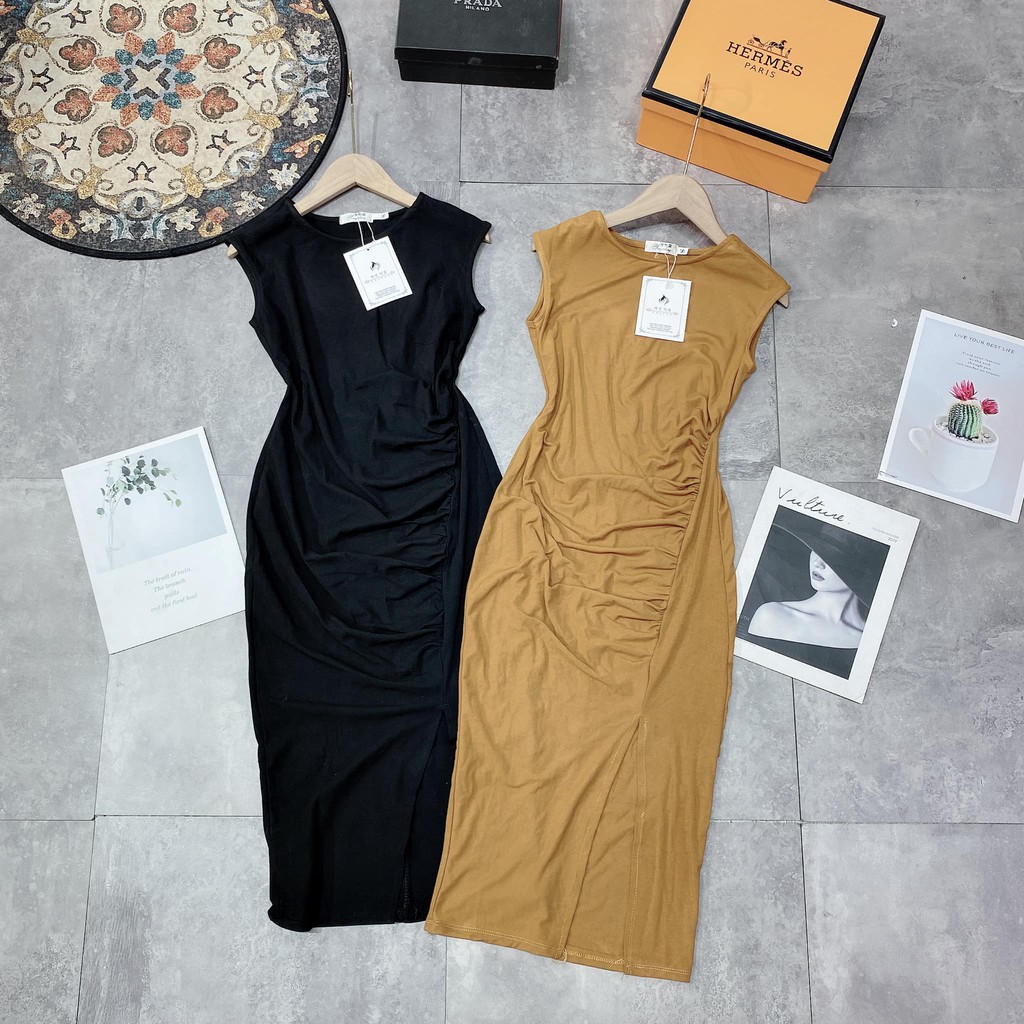 [Mã SKAMA06 giảm 8% tối đa 50K đơn 250K] Váy body xẻ Đùi , cụt tay 2 màu ( kèm ảnh thật, video ) | BigBuy360 - bigbuy360.vn