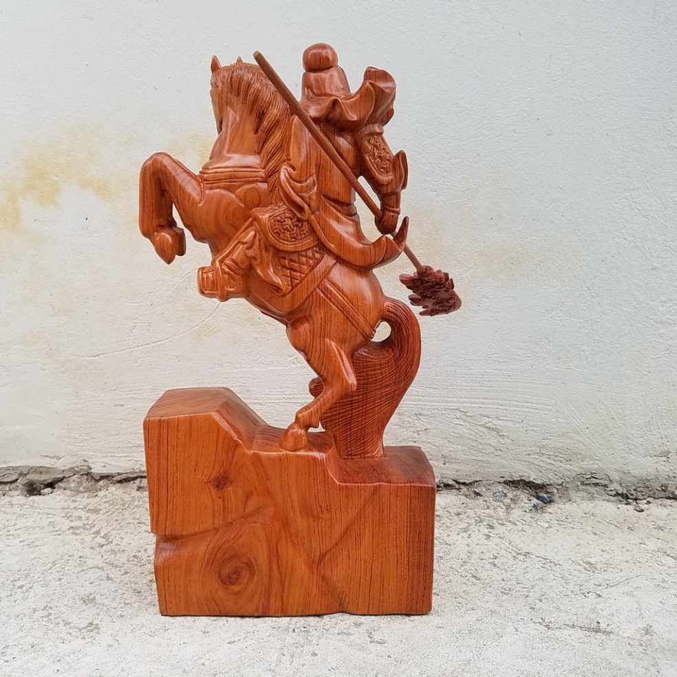 Tượng quan công cưỡi ngựa gỗ hương cao 40 cm