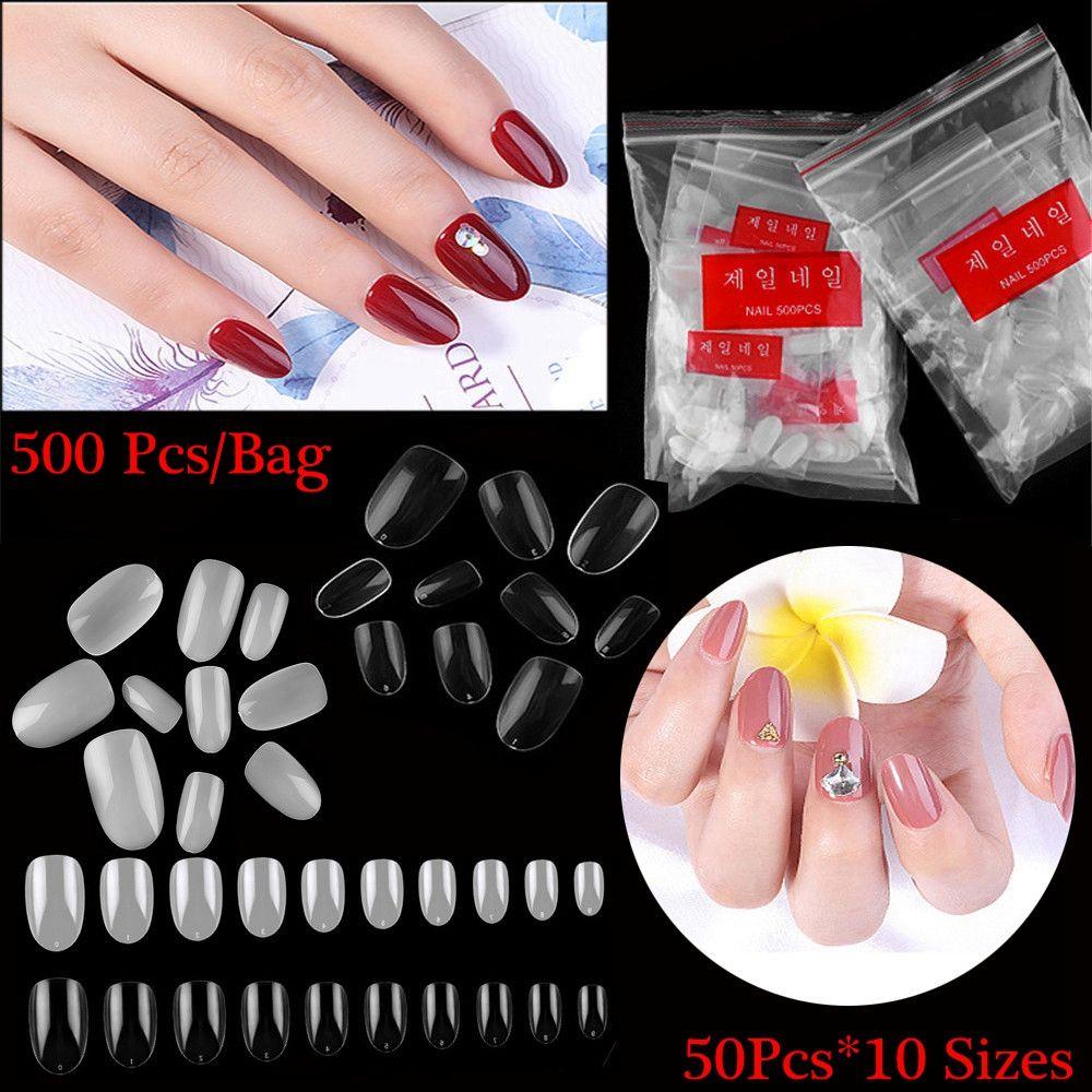 Set 500 Móng Tay Giả 10 Kích Cỡ Dáng Ngắn Phong Cách Pháp