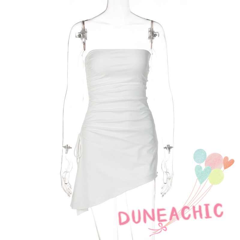 DUNEA Đầm trễ vai phối dây rút xẻ tà quyến rũ thời trang dành cho nữ