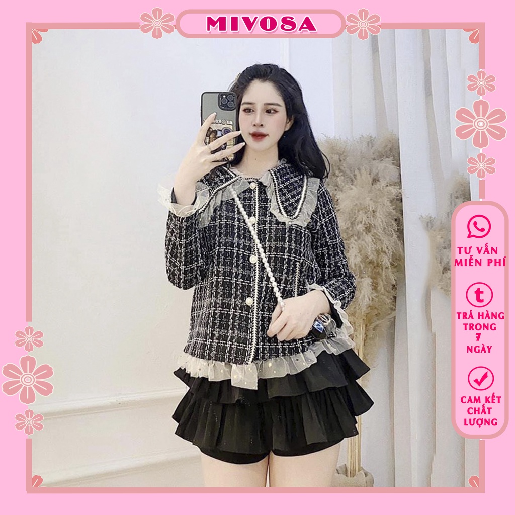 Áo dạ tweed 2 lớp cổ bèo trái tim nhũ viền thừng nắp túi cúc ngọc áo khoác ngoai công sơ nữ MIVOSA AD005