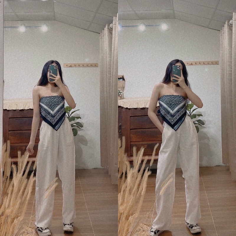 SET ÁO ỐNG THỔ CẨM + QUẦN SUÔNG TRẮNG