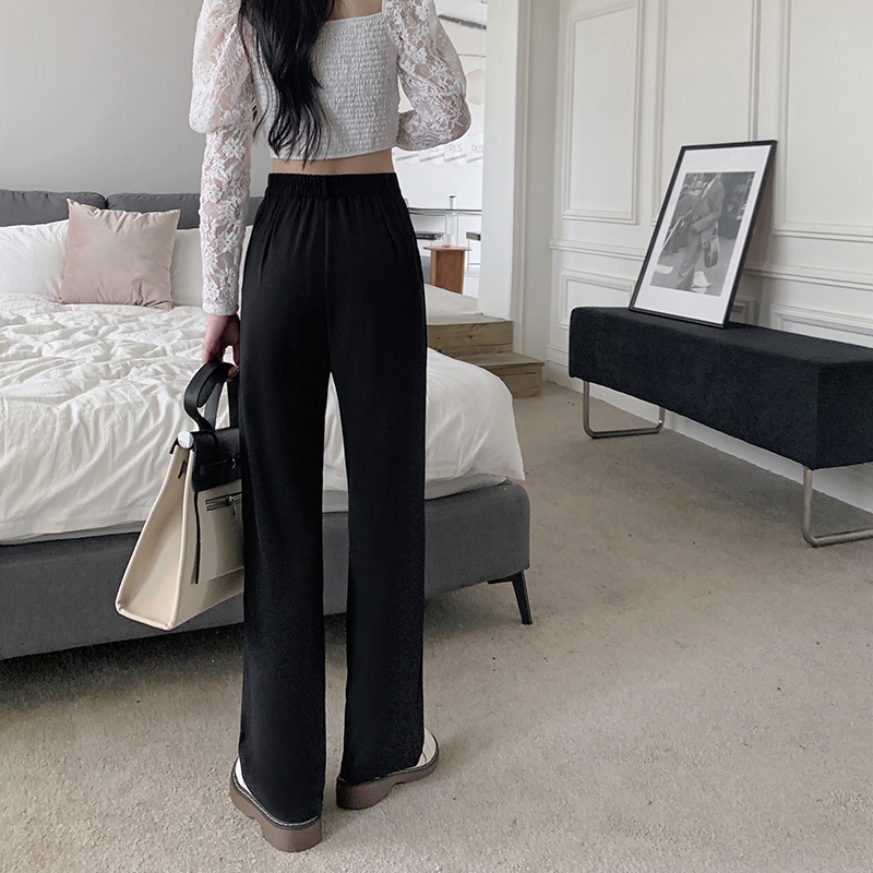 Quần dài SUXI lưng cao ống rộng màu trơn thời trang thanh lịch cho nữ