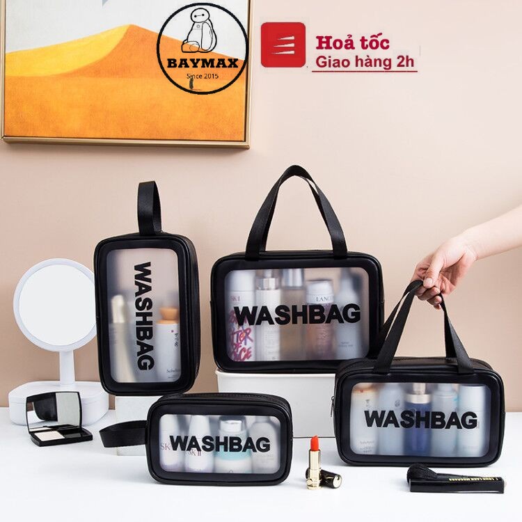 Túi đựng mỹ phẩm đi du lịch WASH BAG trong suốt, chống thấm, dung tích lớn, có quai xách tiện lợi