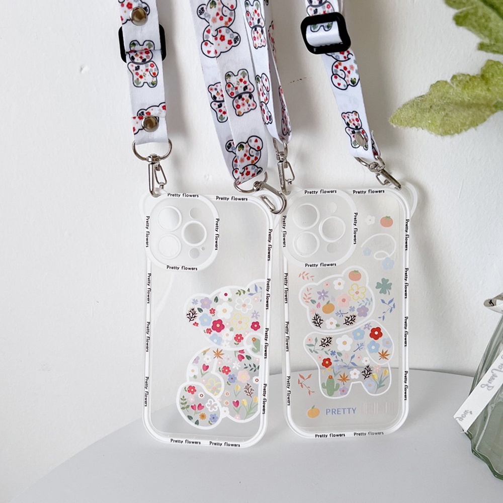 Dễ Thương Ốp Điện Thoại Họa Tiết Hoa / Gấu Kèm Dây Đeo Cho iphone 15 14 13 11 12 pro max x xs max 7 8 plus