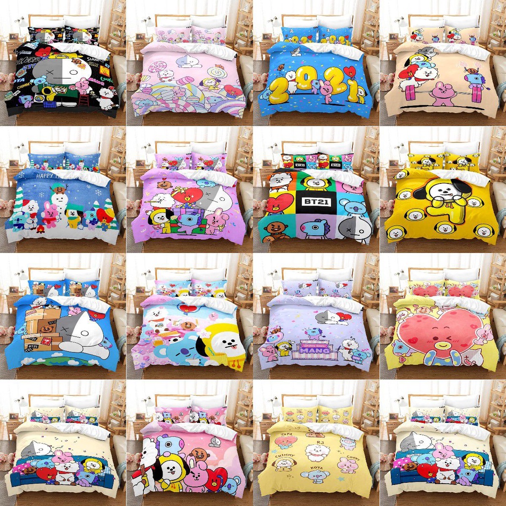 Bangtan Name BT21 BTS Bedding Set Single Twin Three Piece Set Bedroom Fan Gift