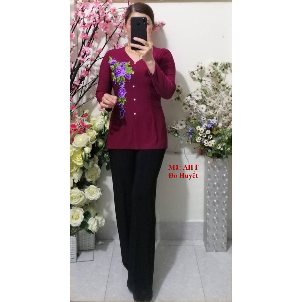 Bộ BB (Áo Bà Ba Hoa Tím + Quần Đen Rộng) | BigBuy360 - bigbuy360.vn
