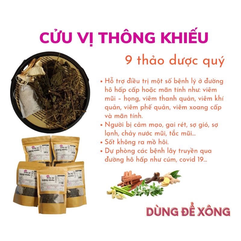 Túi xông CỬU VỊ THÔNG KHIẾU - Cho người giải cảm, hạ sốt, ngừa các bệnh về hô hấp, dự phòng cho người bị cúm, covid...