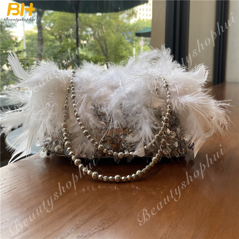 Túi Đeo Chéo Lông Vũ Thổ Nhĩ Kỳ Vintage Cho Nữ