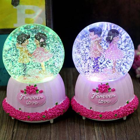 Đèn ngủ LED Đèn lồng và những người yêu thích tuyết hộp âm nhạc quả cầu pha lê thủy tinh