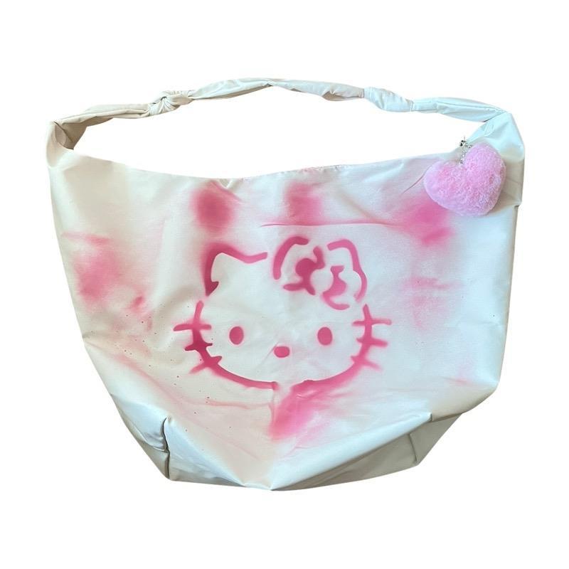 Túi Đeo Chéo Cỡ Lớn Vẽ Tay Họa Tiết Mèo Kitty Phong Cách Cổ Điển Y2k Cho Nữ