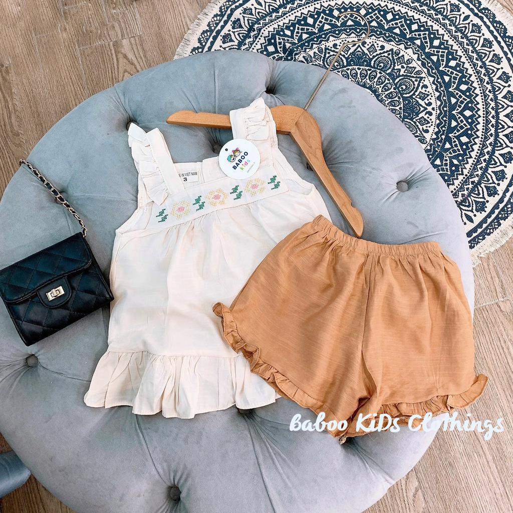Set Váy Bé Gái 2 Dây Mùa Hè Chất Đũi Lạnh Thấm Hút Mồ Hôi BaBoo Kids S008